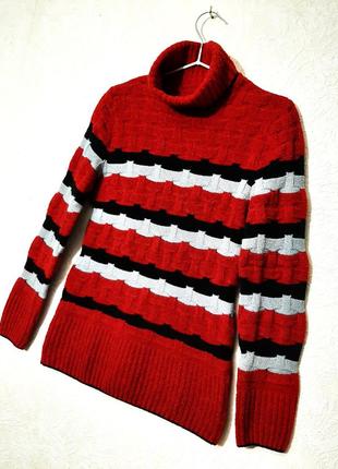 Красивый свитер красный в полоску чёрная серая деми/зима женский вязаный р44 46