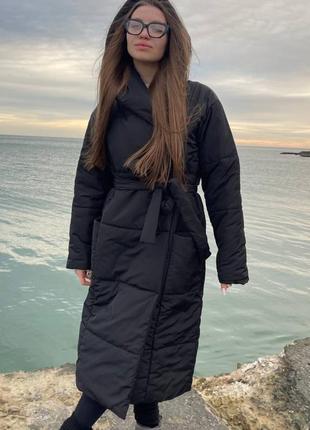 Куртка покривало з капюшоном поясом чорне беж графіт зима