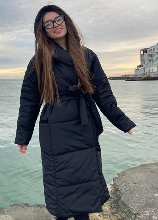 Куртка покривало з капюшоном поясом чорне беж графіт зима