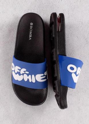 Стильные синие мужские шлепанцы шлепки с надписью