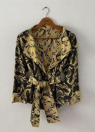 Блуза, жакет, чёрная с золотом, в стиле versace, с запахом, рукав 3/41 фото