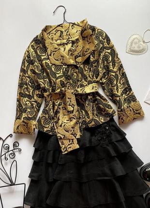 Блуза, жакет, чёрная с золотом, в стиле versace, с запахом, рукав 3/41 фото