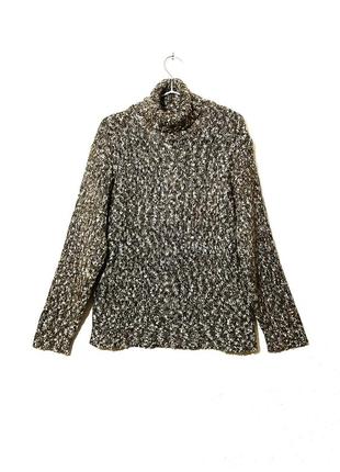 Красивий светр зимовий колір меланж білий/хаки вовна лами жіночий розмір 48-50-52