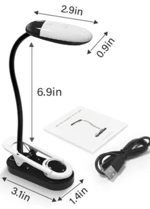Мини светодиодная лампа с зажимом для чтения со встроенным аккумулятором, 3 цвета, 5 режимов яркости5 фото