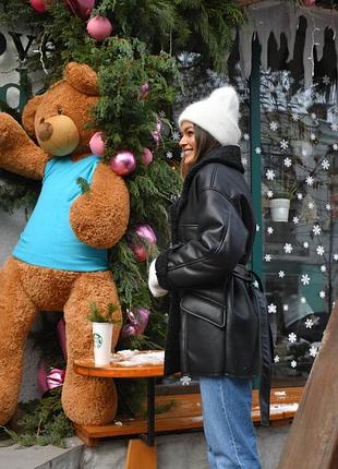 Стильная черная дубленка зимняя, тотал блек дубленка 2024р