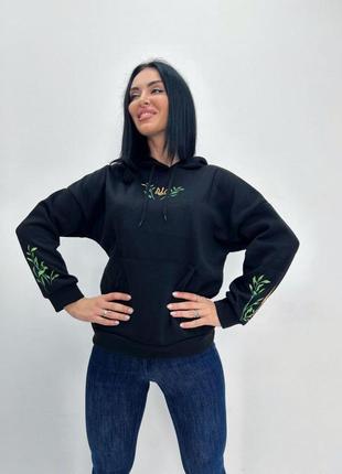 Тёплый худи с патриотическим принтом 46-48. чёрный