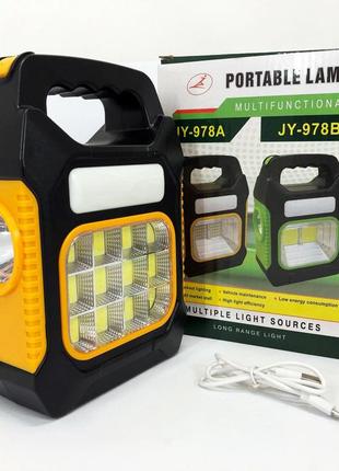 Ліхтар переносний jy-978d-led+12cob, power bank, ліхтар світлодіодний прожектор. колір: жовтий