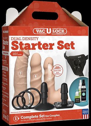 Набор для страпона doc johnson vac-u-lock dual density starter set vanilla, диаметр 2х3,8см, 5,1см 5