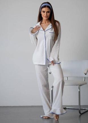 Жіноча бавовняна піжама camilla двійка стильний модний костюм у піжамному стилі для дому та сну колір білий