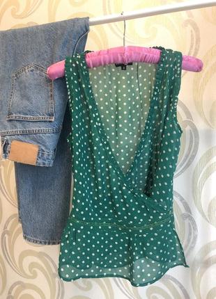 Топ блуза на запах в горошек шелковая asos