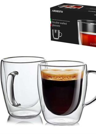Набір чашок із ручками ardesto з подвійними стінками 270 мл 2 шт боросилікатне скло ar2627g