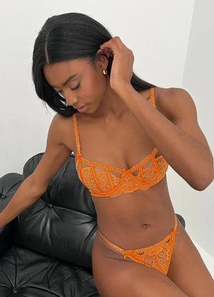 Кружевной бюстгальтер-балконет na-kd binding detail lace balconette bra orange eu 75d4 фото