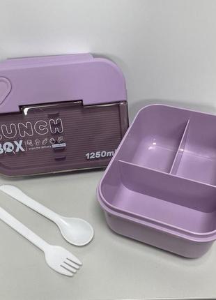 Ланчбокс пластиковий зі столовим приладдям із трьома відділами a-plus 2221 pb фіолетовий