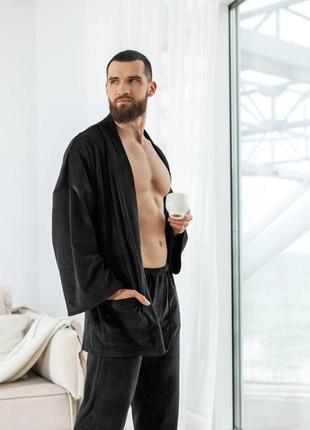 Мужская пижама для сна пижамный домашний костюм для мужчин ткань королевский велюр на плюше норма и батал3 фото