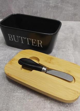 Масленка керамическая с ножом матовая "butter" a-plus 04804 фото
