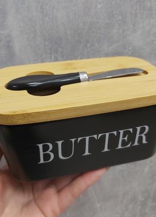 Масленка керамическая с ножом матовая "butter" a-plus 04806 фото