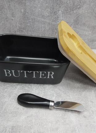 Масленка керамическая с ножом матовая "butter" a-plus 04805 фото