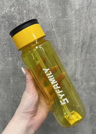 Бутылка для воды пластиковая с трубочкой 1 л stenson ww00649 желтая2 фото