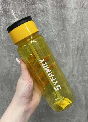 Бутылка для воды пластиковая с трубочкой 1 л stenson ww00649 желтая3 фото