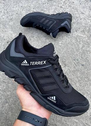 Мужские кроссовки осень весна adidas terrex натуральный нубук и водонепроницаемая кордура черные