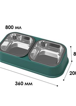 Двойная миска для собак котов lrsko dt712 green пластик + нержавеющая сталь 9шт3 фото