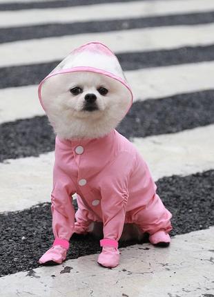 Дощовик цільний з капюшоном для собак розмір m 30*38 см, рожевий2 фото