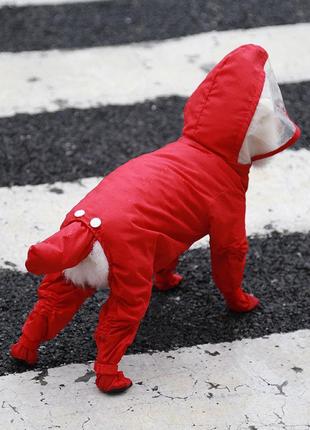 Дощовик цільний з капюшоном для собак розмір xl 40*46 см, червоний3 фото