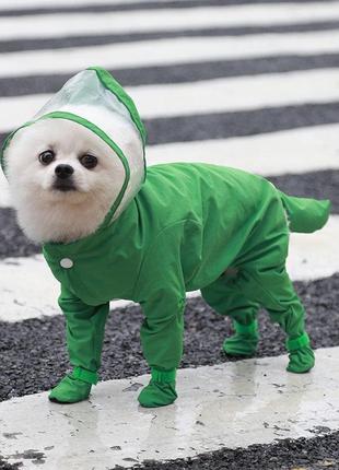 Дождевик цельный с капюшоном для собак размер m 30*38 см, зеленый2 фото