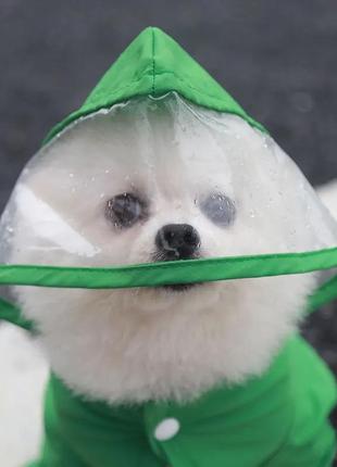 Дощовик цільний з капюшоном для собак розмір m 30*38 см, зелений3 фото