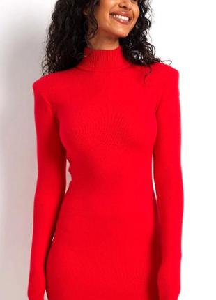 Трикотажное мини-платье na-kd high neck kntited mini dress bright red xxl1 фото