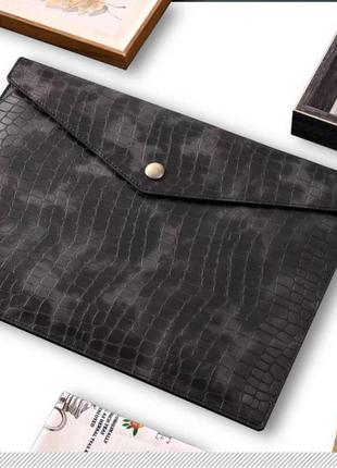 Практична та стильна папка для документів а4 з тисненням під крокодила чорна
