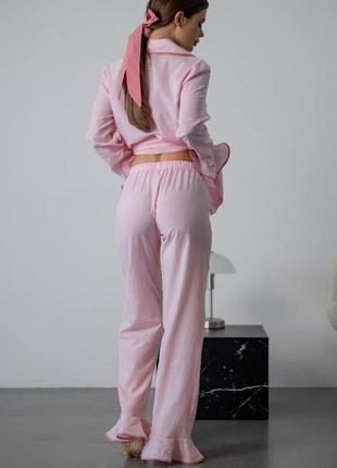 Женская хлопковая пижама camilla двойка стильный модный костюм в пижамном стиле для дома и сна цвет розовый7 фото