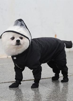 Дощовик цільний з капюшоном для собак розмір s 25*36 см, чорний1 фото