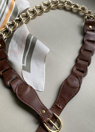 Ремень под кожу со стильной золотой цепочкой с крупными звеньями