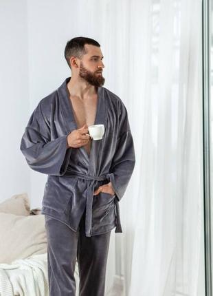 Мужская пижама для сна пижамный домашний костюм для мужчин ткань королевский велюр на плюше норма и батал3 фото