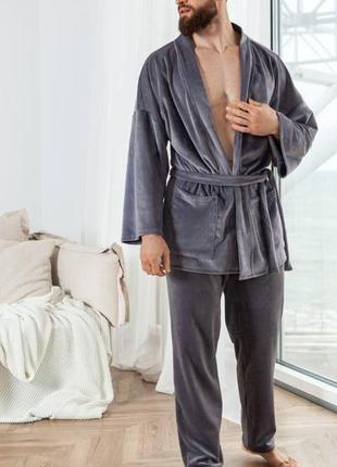 Мужская пижама для сна пижамный домашний костюм для мужчин ткань королевский велюр на плюше норма и батал