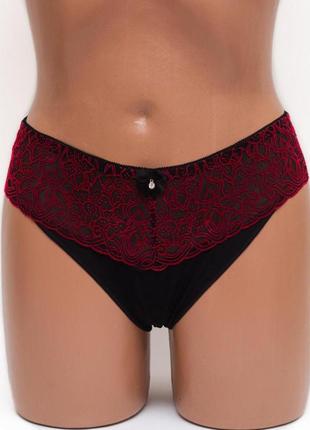 Жіночі труси з оксамитовими візерунками lanny mode 22910 чорні з червоним
