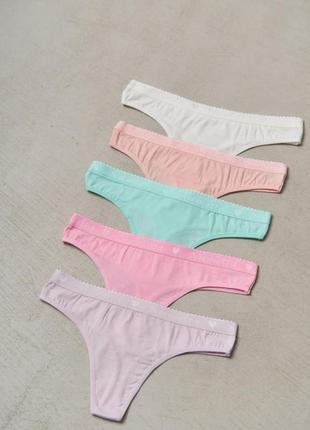 Набор однотонные стринги с nicoletta по резинке - пастель размер m от 5шт