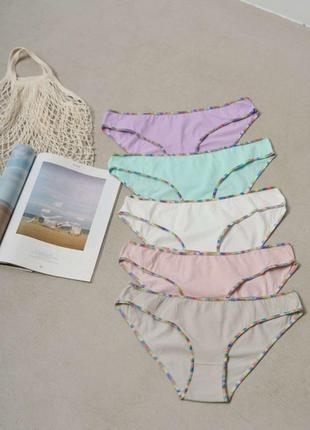 Набор однотонные женские трусики - радужная каемка - от 5шт размер m