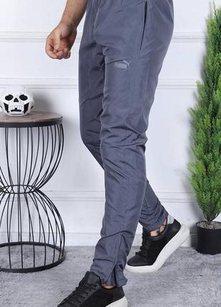Мужские спортивные штаны puma (пума) серые из плащевки, весенние осенние брюки однотонные плащевка1 фото