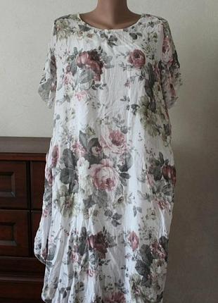 Платье в цветы, размер 54-56