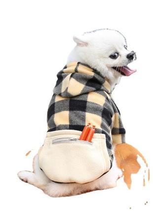 Худи для собак с карманом pet style "сосиска" черно-бежевая клетка2 фото