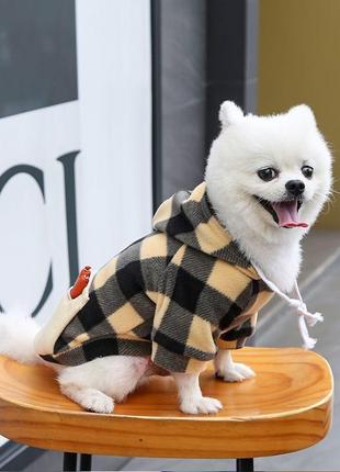 Худи для собак с карманом pet style "сосиска" черно-бежевая клетка5 фото