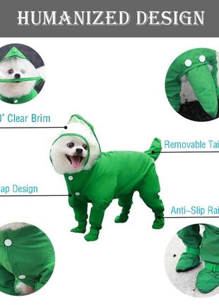 Дождевик цельный с капюшоном для собак размер xl 40*46 см, зеленый5 фото