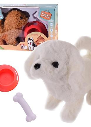 Мягкая игрушка интерактивная собачка, белая, в наб. косточка, миска, 17 см (ra004-1/2/3 )