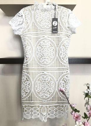 Белое кружевное платье мини, кружевное мини платье,3 фото