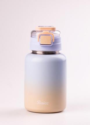 Термос с поилкой 600 мл с металлической колбой и ремешком голубой