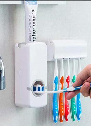 Дозатор автоматический зубной пасты toothpaste dispenser с держателем зубных щеток toothbrush лучшая цена на2 фото