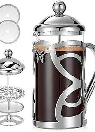 Френч прес із поршнем meeliocafe french press, 350 мл, 2 чашки, скляна кава-прес,