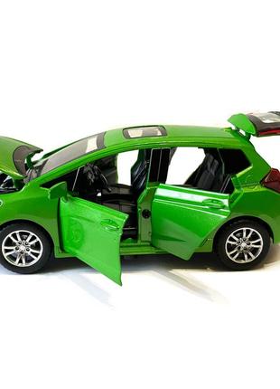 Машинка металева дитяча honda fit, зелена, металева, 1:32, звук, світло, інерція, відкриваються двері, багажник, капот, 15*5*6см4 фото